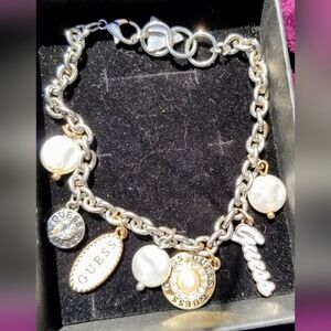 Guess Women's Silver and Gold Charm Bracelet